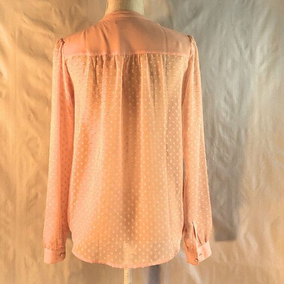 Ann Taylor Shear Pink Textured Button Down Long Sleeve Blouse XS - Picture 5 of 11